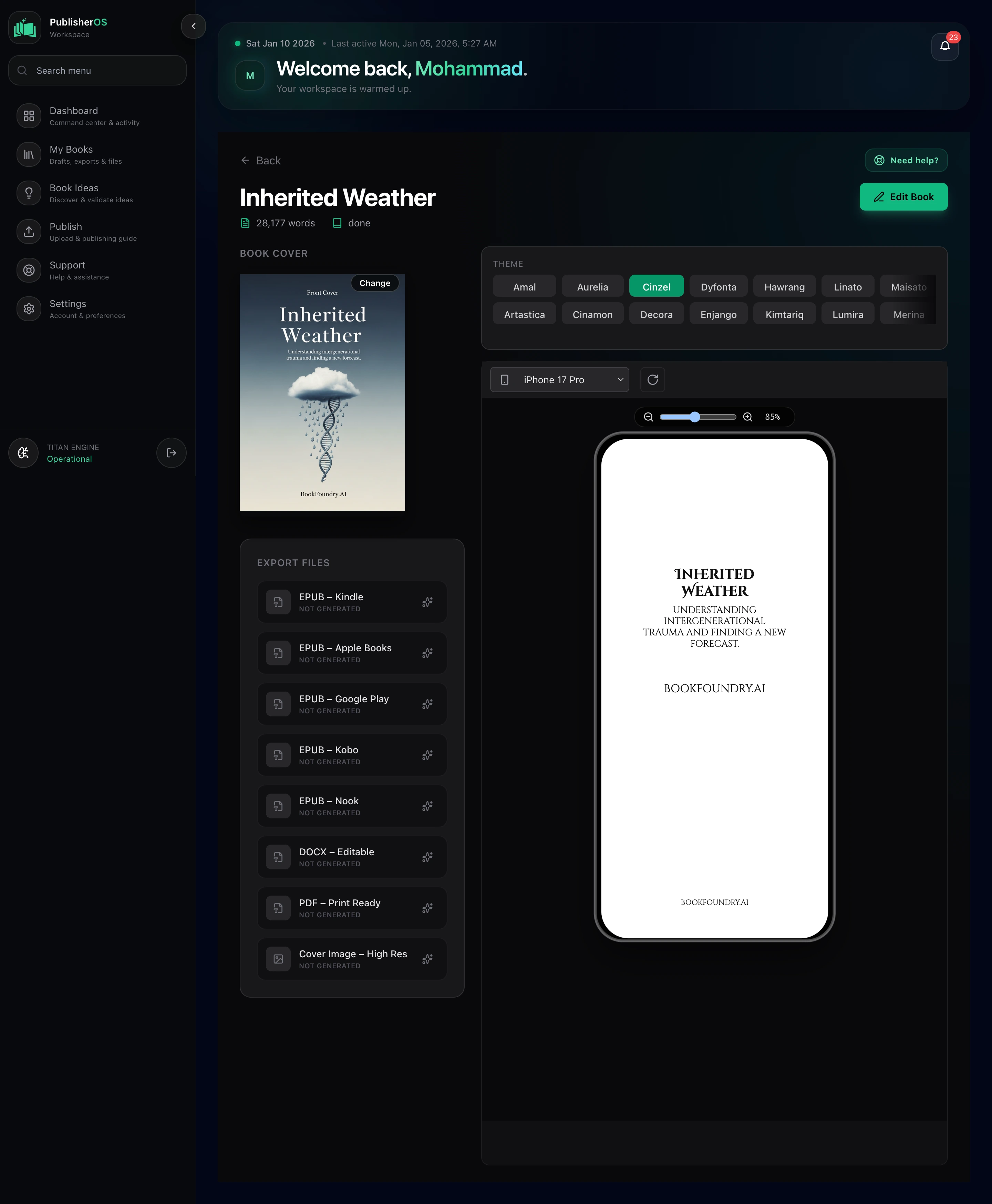 AI Book Generator Interface - Professional Details
